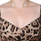 Brown Silk Leopard Print Knee Length Dress
