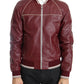 Elegant Bordeaux Leather Bomber Jacket