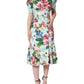Green Floral Short Sleeves Round Neck Dress