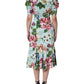 Green Floral Short Sleeves Round Neck Dress
