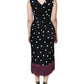 Black Silk Polka Dot V-neck Tassel Midi Dress