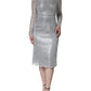 Silver Floral Lace Bodycon Sheath Midi Dress