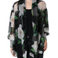 Black Floral Print Silk Cardigan Blouse Top