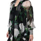 Black Floral Print Silk Cardigan Blouse Top
