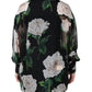 Black Floral Print Silk Cardigan Blouse Top
