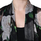 Black Floral Print Silk Cardigan Blouse Top