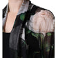Black Floral Print Silk Cardigan Blouse Top