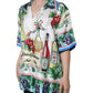 Multicolor Silk Wine Print Shirt Polo Top