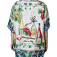 Multicolor Silk Wine Print Shirt Polo Top