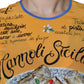 Orange Silk Cannoli Siciliana Print Short Sleeves Top