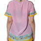 Pink Silk Araneine Siciliana Print Short Sleeves Top