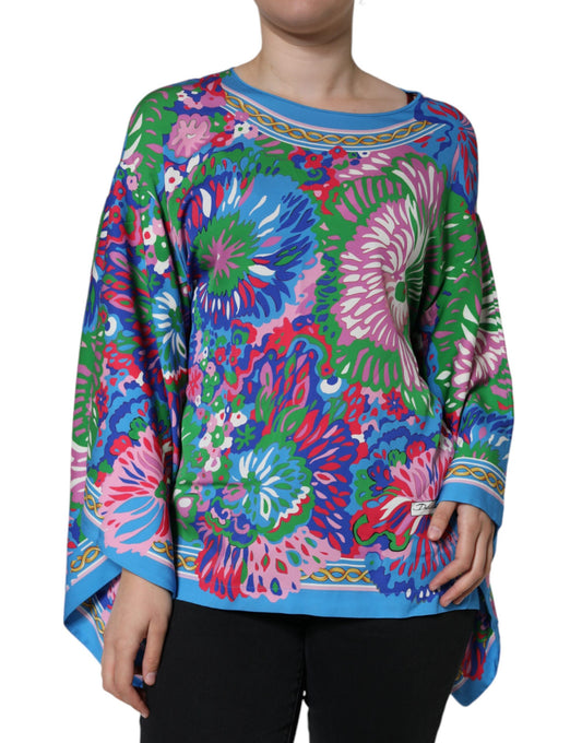 Multicolor Floral Charmeuse Kimono Sleeve Tunic Top