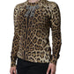 Brown Leopard Embellished Long Sleeve Sweater