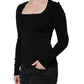 Black Long Sleeves Blouse Square Neck Top