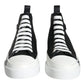 Black White Leather Mid Top Sneakers Shoes