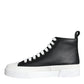 Black White Leather Mid Top Sneakers Shoes