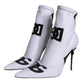 White Logo Stretch Heels Ankle Boots Shoes