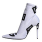 White Logo Stretch Heels Ankle Boots Shoes