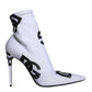 White Logo Stretch Heels Ankle Boots Shoes