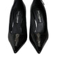 Black Patent Leather Zipper Heels Pumps Shoes