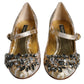 Gold Jacquard Crystal Mary Janes Pumps Shoes