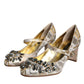 Gold Jacquard Crystal Mary Janes Pumps Shoes
