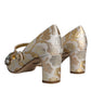 Gold Jacquard Crystal Mary Janes Pumps Shoes