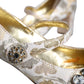 Gold Jacquard Crystal Mary Janes Pumps Shoes