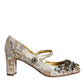 Gold Jacquard Crystal Mary Janes Pumps Shoes
