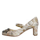 Gold Jacquard Crystal Mary Janes Pumps Shoes