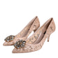 Beige Taormina Lace Crystal Heel Pumps Shoes
