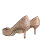 Beige Taormina Lace Crystal Heel Pumps Shoes