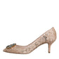 Beige Taormina Lace Crystal Heel Pumps Shoes