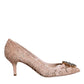 Beige Taormina Lace Crystal Heel Pumps Shoes
