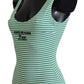 White Green Stripes One Piece Beachwear Swimwear