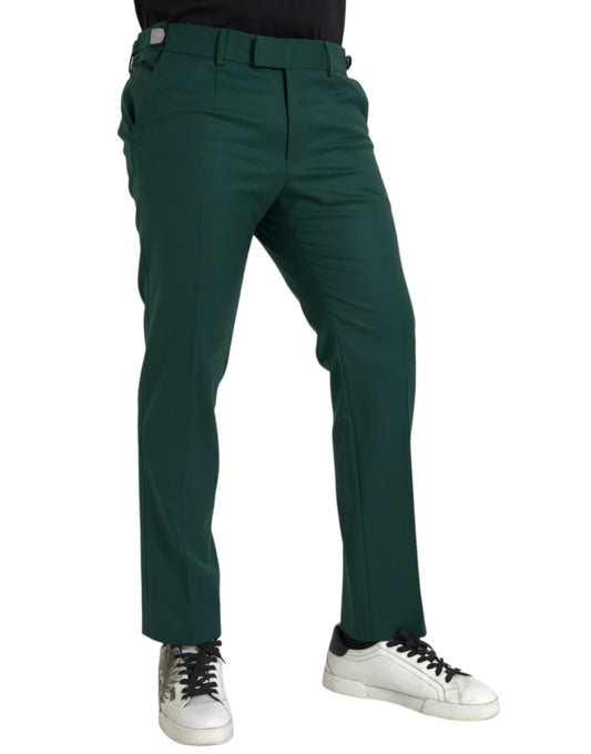 Green Wool Men Slim Fit Chino Pants