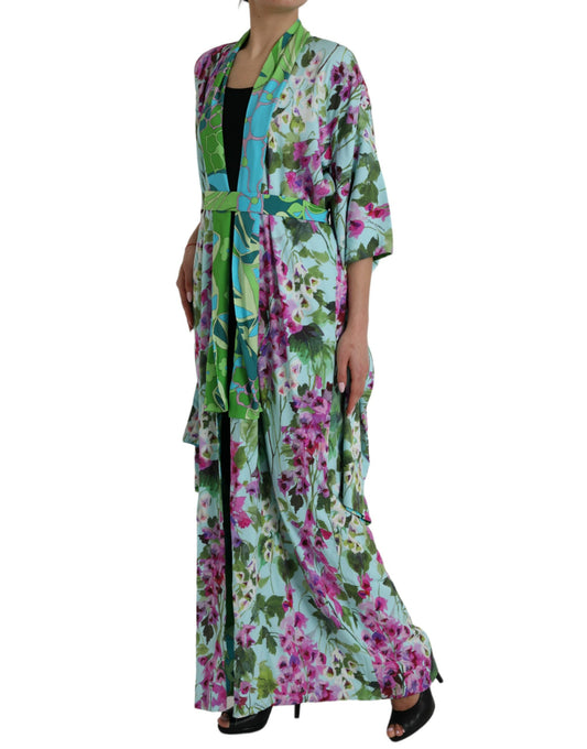 Elegant Floral Silk Bathrobe Jacket