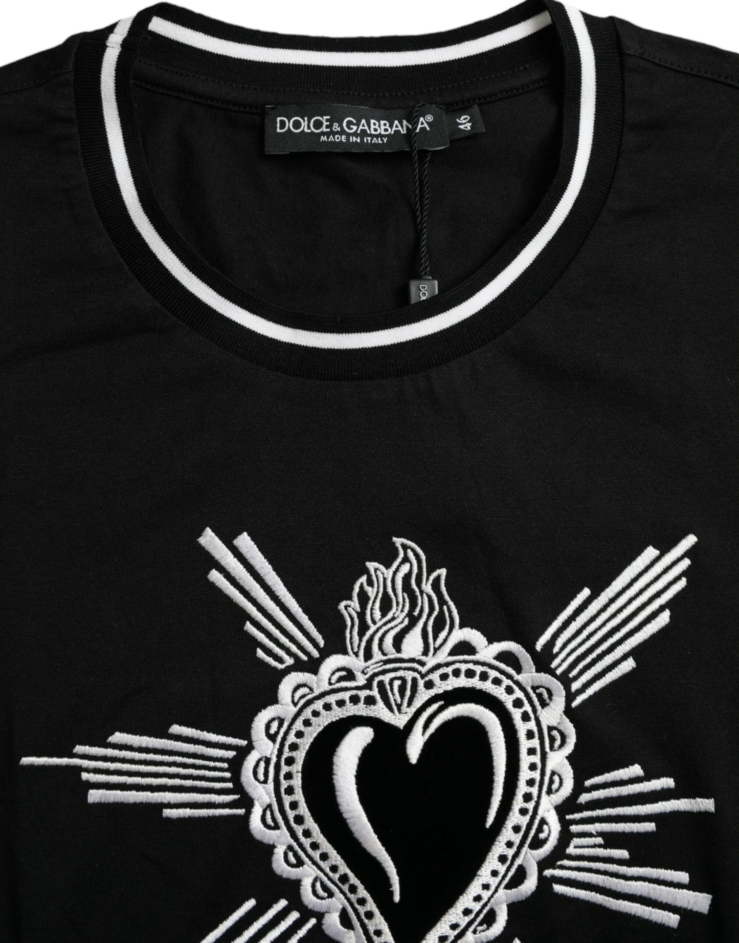 Black Sacred Heart Cotton Crew Neck T-shirt