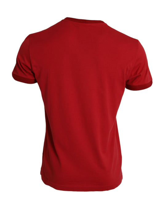 Red Logo Patch Cotton Crew Neck T-shirt