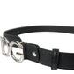 Elegant Black Leather Waist Belt with Logo Buckle