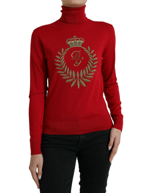 Elegant Red Turtleneck Wool Blend Sweater