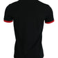 Black Red Cotton Stretch Crew Neck T-shirt