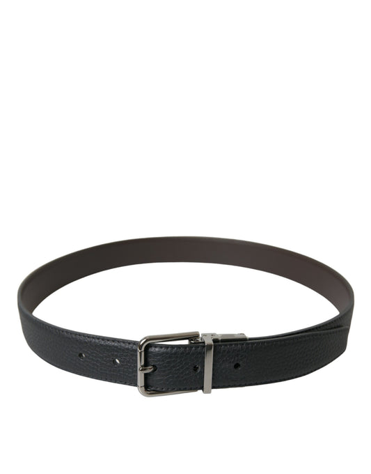 Elegant Black Leather Belt with Metal Buckle