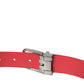 Elegant Red Leather Waist Belt with Logo Buckle