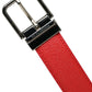Elegant Red Leather Waist Belt with Logo Buckle