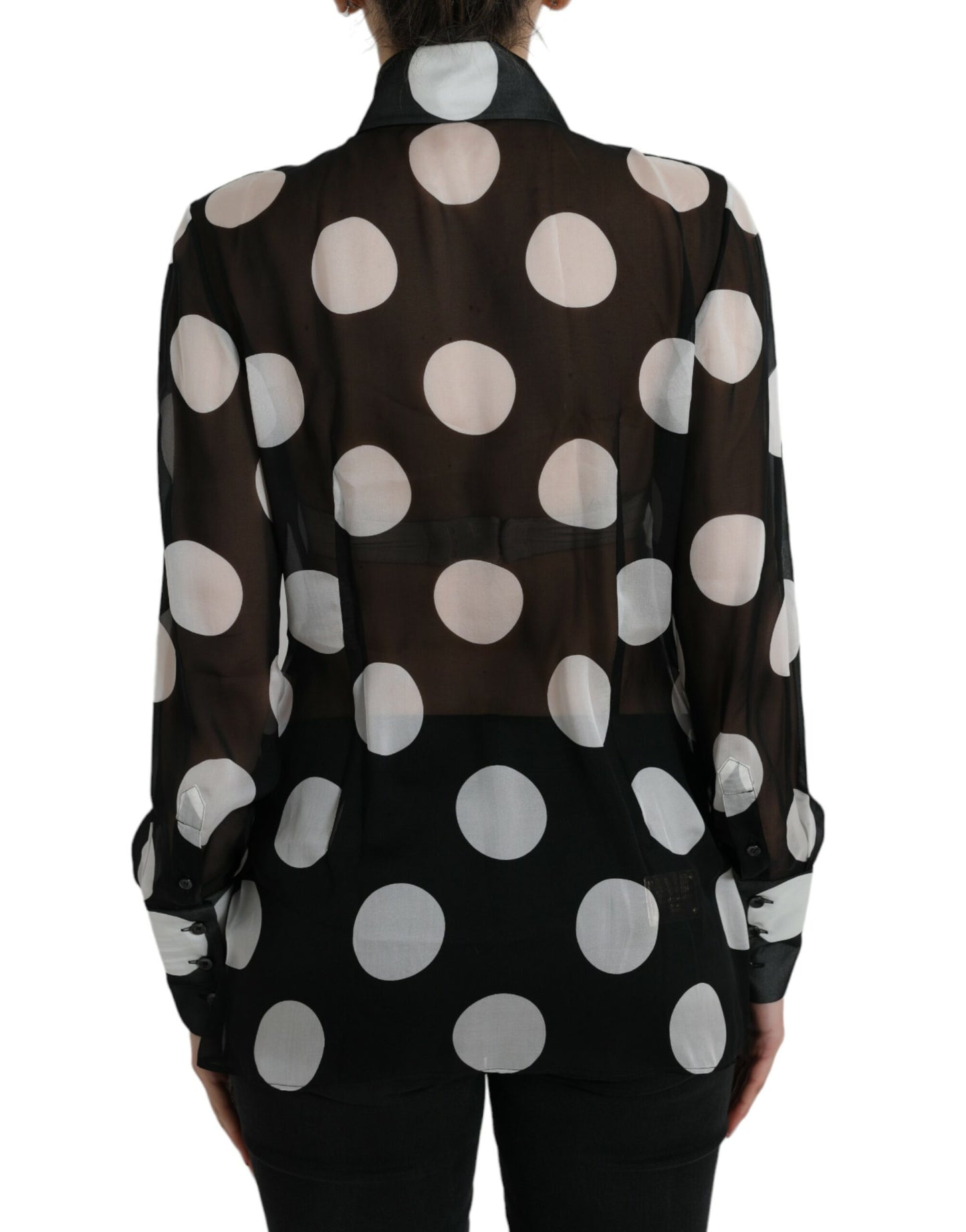 Silk Collared Button-Up Blouse in Black & White
