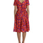 Multicolor Floral Cotton A-line Knee Length Dress