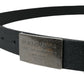 Elegant Black Calf Leather Belt with Metal Buckle