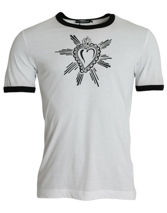 White Sacred Heart Cotton Crew Neck T-shirt