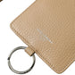 Beige Calf Leather Lanyard Logo Card Holder Wallet